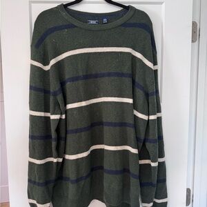 Izod Olive and Navy Striped Crewneck Sweater